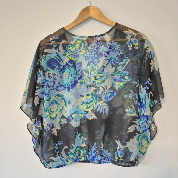 Free People Sheer Floral Sequin Beaded V-Neck Overlay Top Size XS - Picture 7 of 8